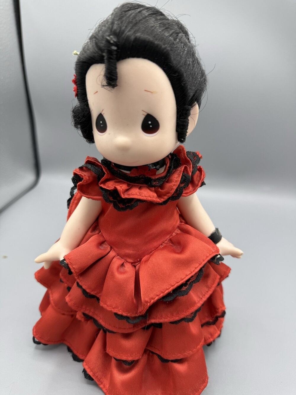Precious Moments Doll Spanish Flamenco Dancer Red Black Dress 8” Vinyl